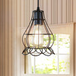 Industrial Metal Pendant Lighting With Height Adjustable Flower Cage Shade - Perfect For Bedroom