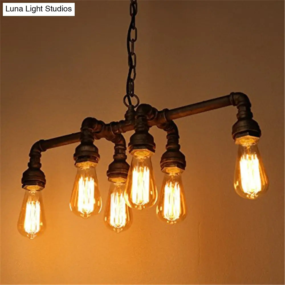 Industrial Metal Pipe Pendant: 6-Light Ceiling Lamp For Dining Room