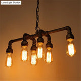 Industrial Metal Pipe Pendant: 6-Light Ceiling Lamp For Dining Room