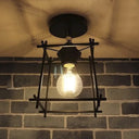 Industrial Metal Semi-Flush Ceiling Light With Wire Guard - Rotatable 1 Head Bedroom Flush Mount