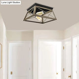 Industrial Metal Square Dining Room Flush Ceiling Light: Sleek Close-To-Ceiling Fixture