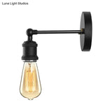 Industrial Metal Wall Lamp - Black/Brass Finish 1 Head Mini Sconce Lighting With Bare Bulb For