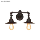 Industrial Metal Wall Lamp Sconce With Flared Shade 2 Lights Black Finish