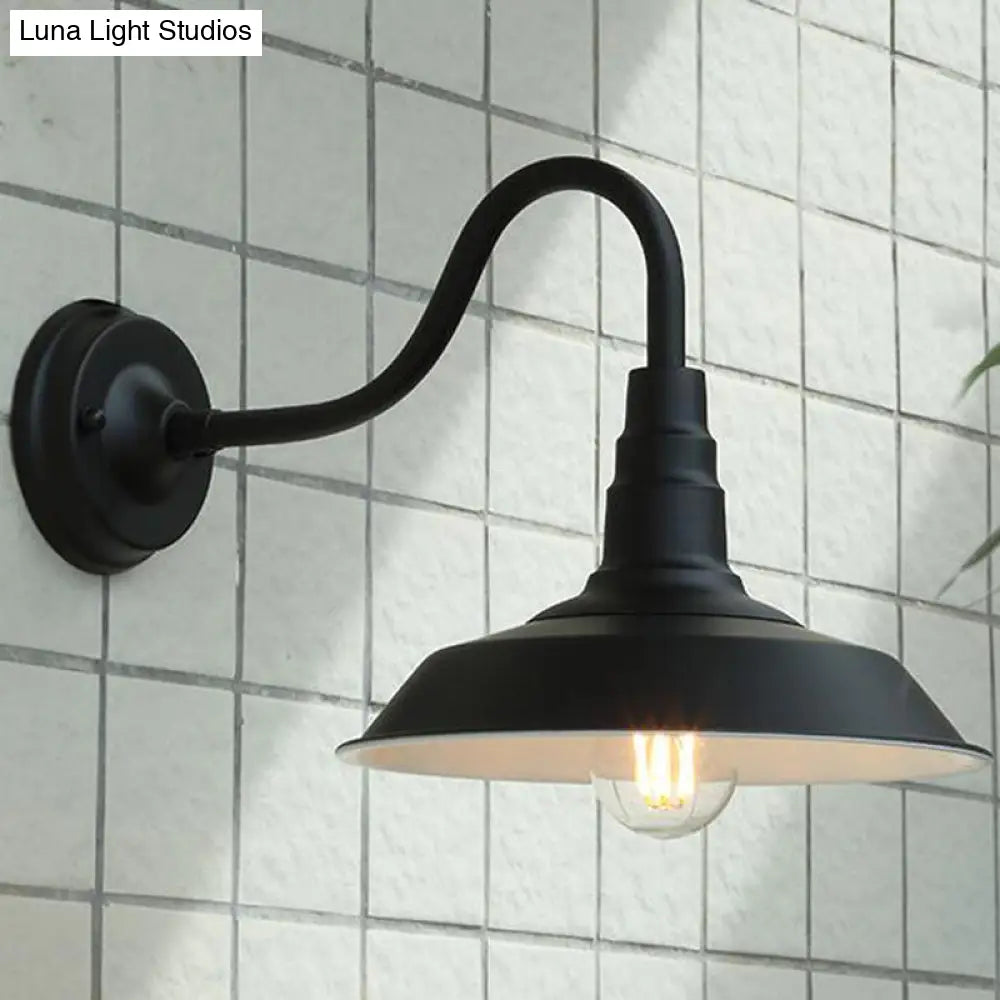 Industrial Metal Wall Mounted Gooseneck Lamp With Barn Shade - 1 Bulb Outdoor Light