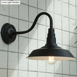Industrial Metal Wall Mounted Gooseneck Lamp With Barn Shade - 1 Bulb Outdoor Light