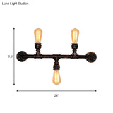 Industrial Metal Wall Sconce With 3 Exposed Copper Heads - Weathered Vintage Style Water Pipe Lamp
