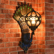 Industrial Metal Wall Sconce With Lake Blue Globe & Peacock Backplate