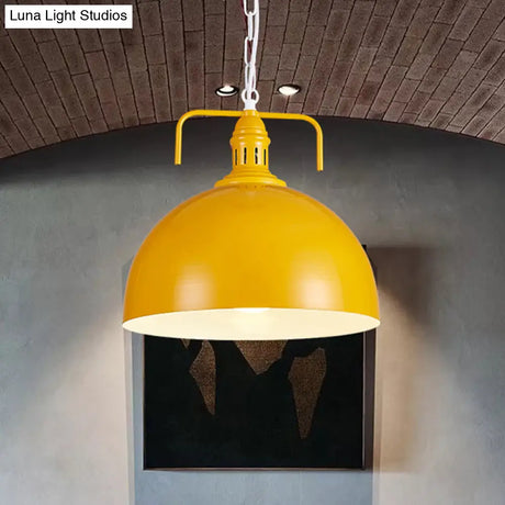 Industrial Metallic Living Room Pendant Light - 1 Red/Yellow/Rust Finish 12’/16’ Bowl