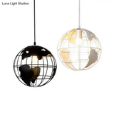 Industrial Metallic Pendant Light With Cage Globe Design For Coffee Shop - 1 Ceiling Fixture