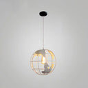 Industrial Metallic Pendant Light With Cage Globe Design For Coffee Shop - 1 Ceiling Fixture White