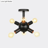 Industrial Metallic Sputnik Semi Flush Light Fixture - Stylish Black Coffee House Mount Lamp With