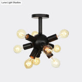 Industrial Metallic Sputnik Semi Flush Light Fixture - Stylish Black Coffee House Mount Lamp With