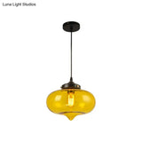 Industrial Onion Shade Pendant Lighting 1 Light: Red/Yellow/Smoke Gray Glass Hanging Lamp For Bar