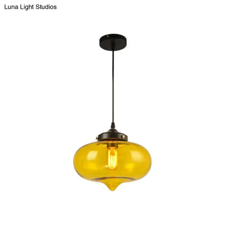 Industrial Onion Shade Pendant Lighting 1 Light: Red/Yellow/Smoke Gray Glass Hanging Lamp For Bar