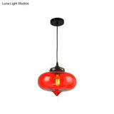 Industrial Onion Shade Pendant Lighting 1 Light: Red/Yellow/Smoke Gray Glass Hanging Lamp For Bar