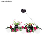 Industrial Opal Glass Pendant Light With 3 Black Flower Heads For Dining Room Island