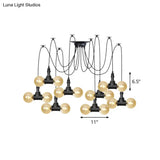 Industrial Orb Amber Glass Pendant Lamp - Multi Hanging Light Fixture (4/6/12 Bulbs) In Black