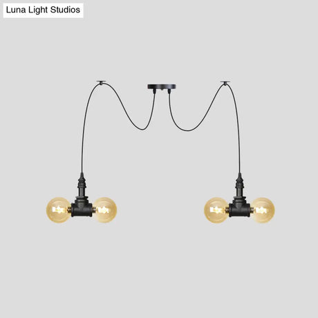 Industrial Orb Amber Glass Pendant Lamp - Multi Hanging Light Fixture (4/6/12 Bulbs) In Black