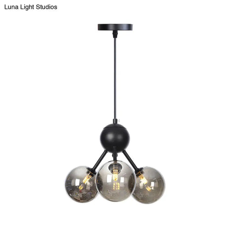 Industrial Orb Chandelier Lamp With Sputnik Design Amber/Clear/Smoke Gray Glass 3/9/12 Lights