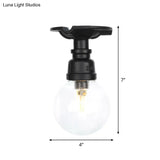 Industrial Orb Clear Glass Semi Flush Ceiling Fixture With 1 Bulb In Black
