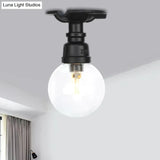 Industrial Orb Clear Glass Semi Flush Ceiling Fixture With 1 Bulb In Black