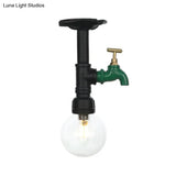 Industrial Orb Clear Glass Semi Flush Ceiling Fixture With 1 Bulb In Black