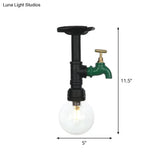 Industrial Orb Clear Glass Semi Flush Ceiling Fixture With 1 Bulb In Black