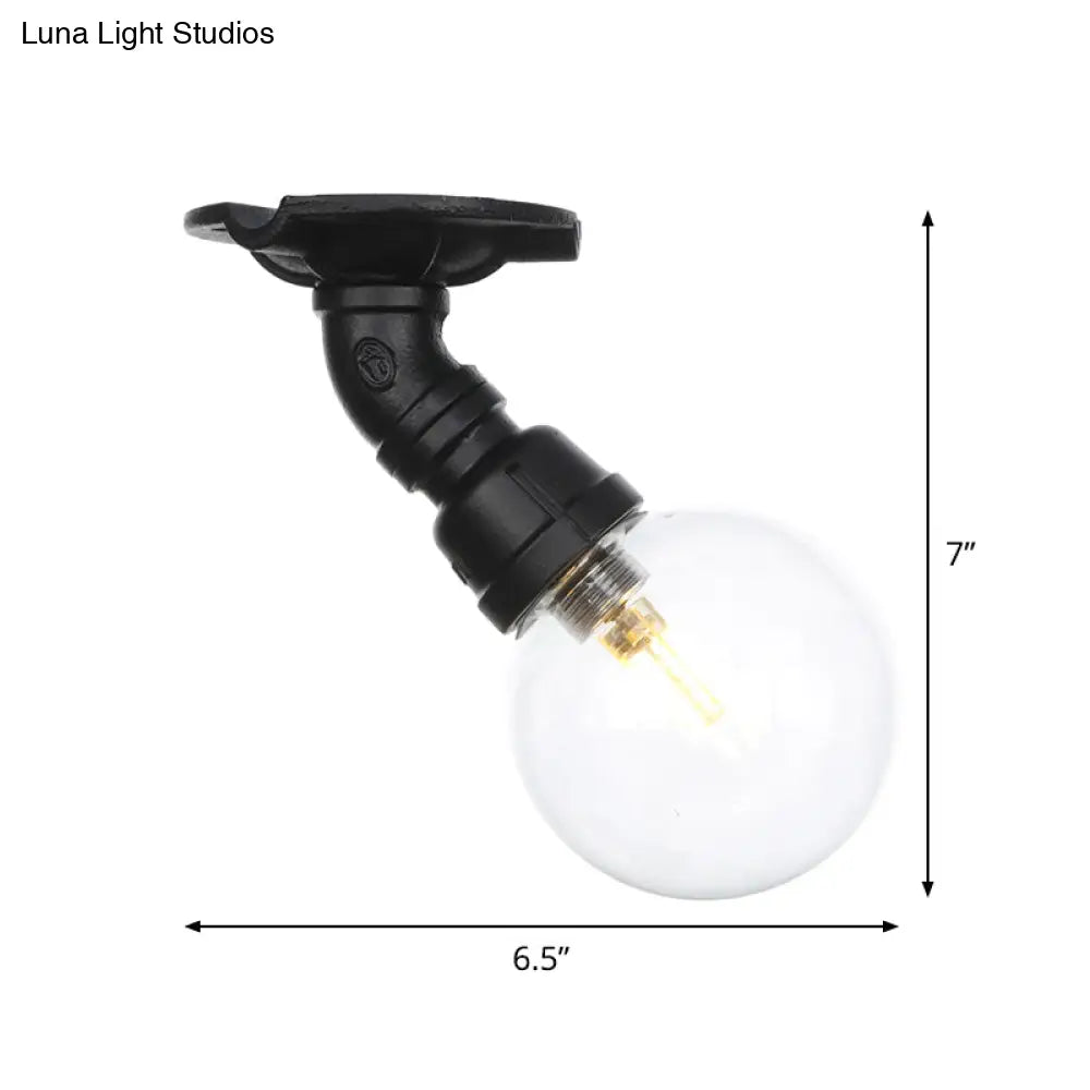 Industrial Orb Clear Glass Semi Flush Ceiling Fixture With 1 Bulb In Black