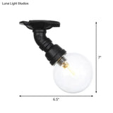 Industrial Orb Clear Glass Semi Flush Ceiling Fixture With 1 Bulb In Black