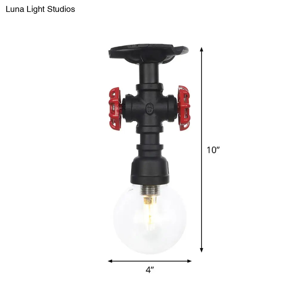 Industrial Orb Clear Glass Semi Flush Ceiling Fixture With 1 Bulb In Black