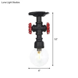 Industrial Orb Clear Glass Semi Flush Ceiling Fixture With 1 Bulb In Black