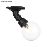 Industrial Orb Clear Glass Semi Flush Ceiling Fixture With 1 Bulb In Black