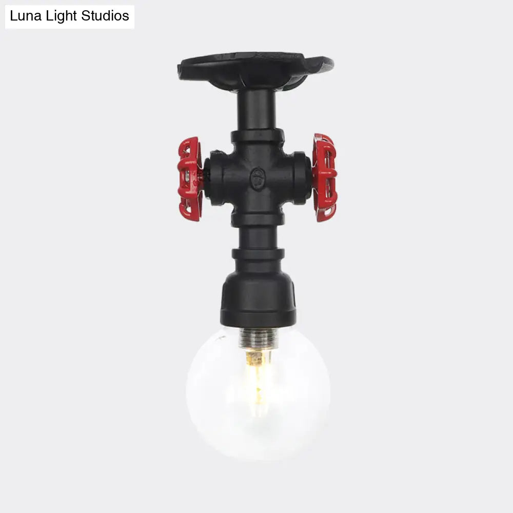 Industrial Orb Clear Glass Semi Flush Ceiling Fixture With 1 Bulb In Black