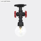 Industrial Orb Clear Glass Semi Flush Ceiling Fixture With 1 Bulb In Black