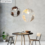 Industrial Orb Pendant Light With Metal Cage Shade For Living Room