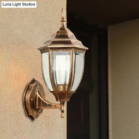 Industrial Outdoor Sconce Light - Clear Glass Lantern Shade Wall Fixture With 1 Bulb