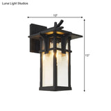Industrial Outdoor Wall Sconce - Black/Brass Finish Clear Water Glass 1-Light