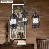 Industrial Pendant Chandelier Light For Kitchen - Clear Glass With Black/Silver/Red Lantern Design