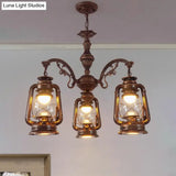 Industrial Pendant Chandelier Light For Kitchen - Clear Glass With Black/Silver/Red Lantern Design