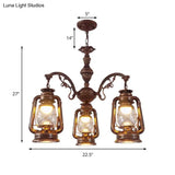 Industrial Pendant Chandelier Light For Kitchen - Clear Glass With Black/Silver/Red Lantern Design