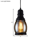 Industrial Pendant Light Kit - Clear Glass Black Finish Jar Shape 1 Head Ceiling Hang Fixture