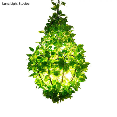 Industrial Pendant Light With 3 Basket Shaped Iron Green Plant Chandeliers Perfect For Restaurants