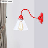 Industrial Red Bedroom Sconce Lighting Fixture With Clear Glass Cone Shade