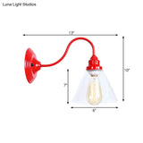 Industrial Red Bedroom Sconce Lighting Fixture With Clear Glass Cone Shade