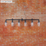 Industrial Restaurant Island Ceiling Light - 6 Bulbs Suspended With Pipe And Beer Mug Glass Shade