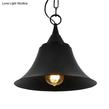 Industrial Restaurant Pendant Light With Bell Iron Shade - Black