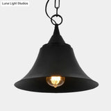Industrial Restaurant Pendant Light With Bell Iron Shade - Black
