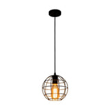Industrial Retro Black Metal Pendant Light With Spherical Cage - Ideal For Restaurants