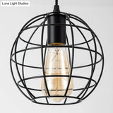 Industrial Retro Black Metal Pendant Light With Spherical Cage - Ideal For Restaurants