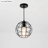 Industrial Retro Black Metal Pendant Light With Spherical Cage - Ideal For Restaurants